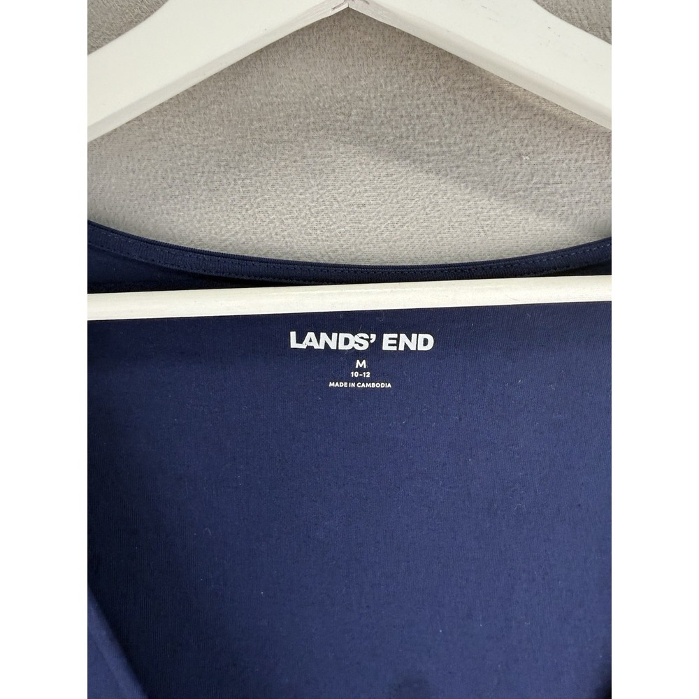 Lands End Women's Sz M Blue Short Sleeve Midi Wrap V-Neck Ruffled Hem Dress - Picture 4 of 11
